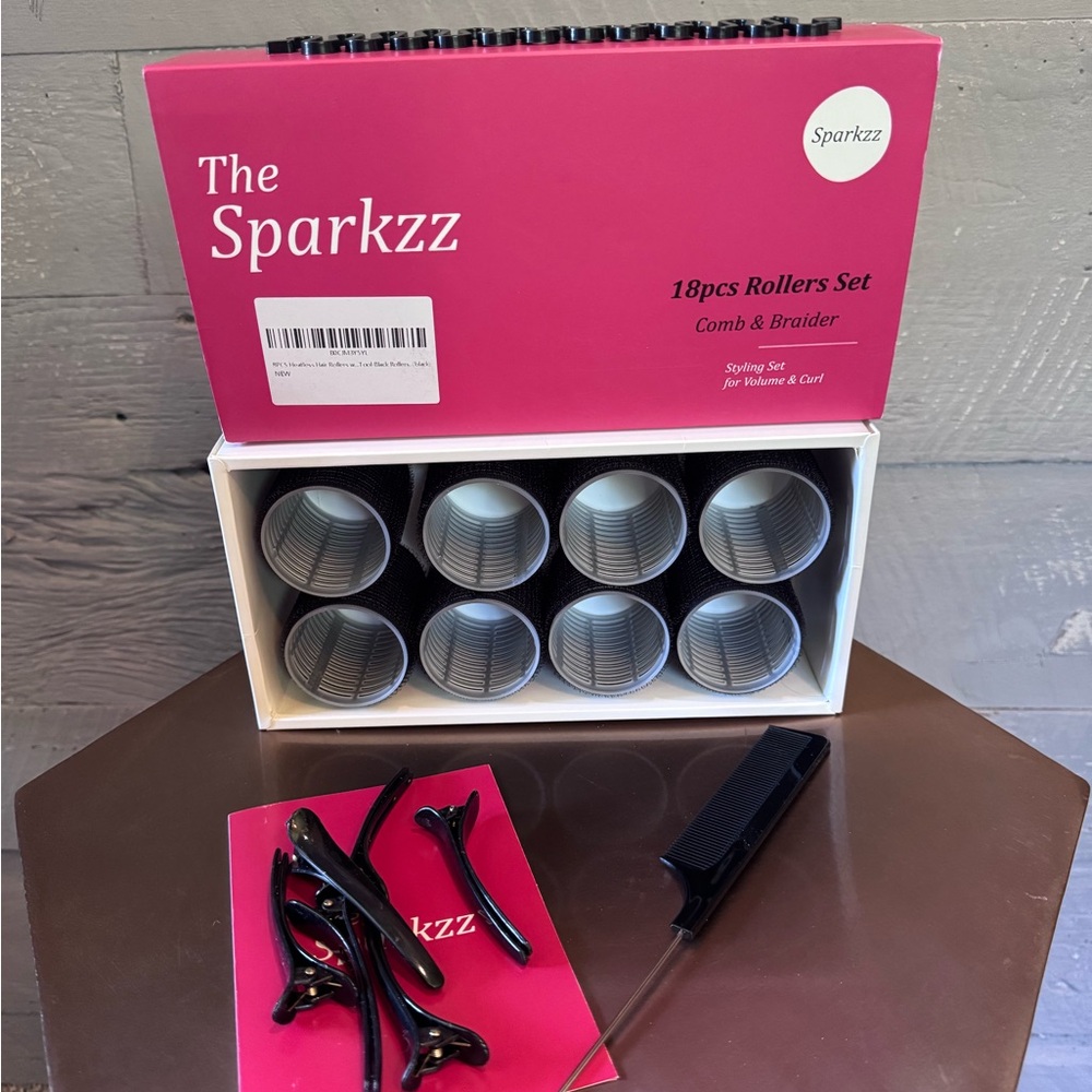 18pcs Black Roller Set with Comb & Braider